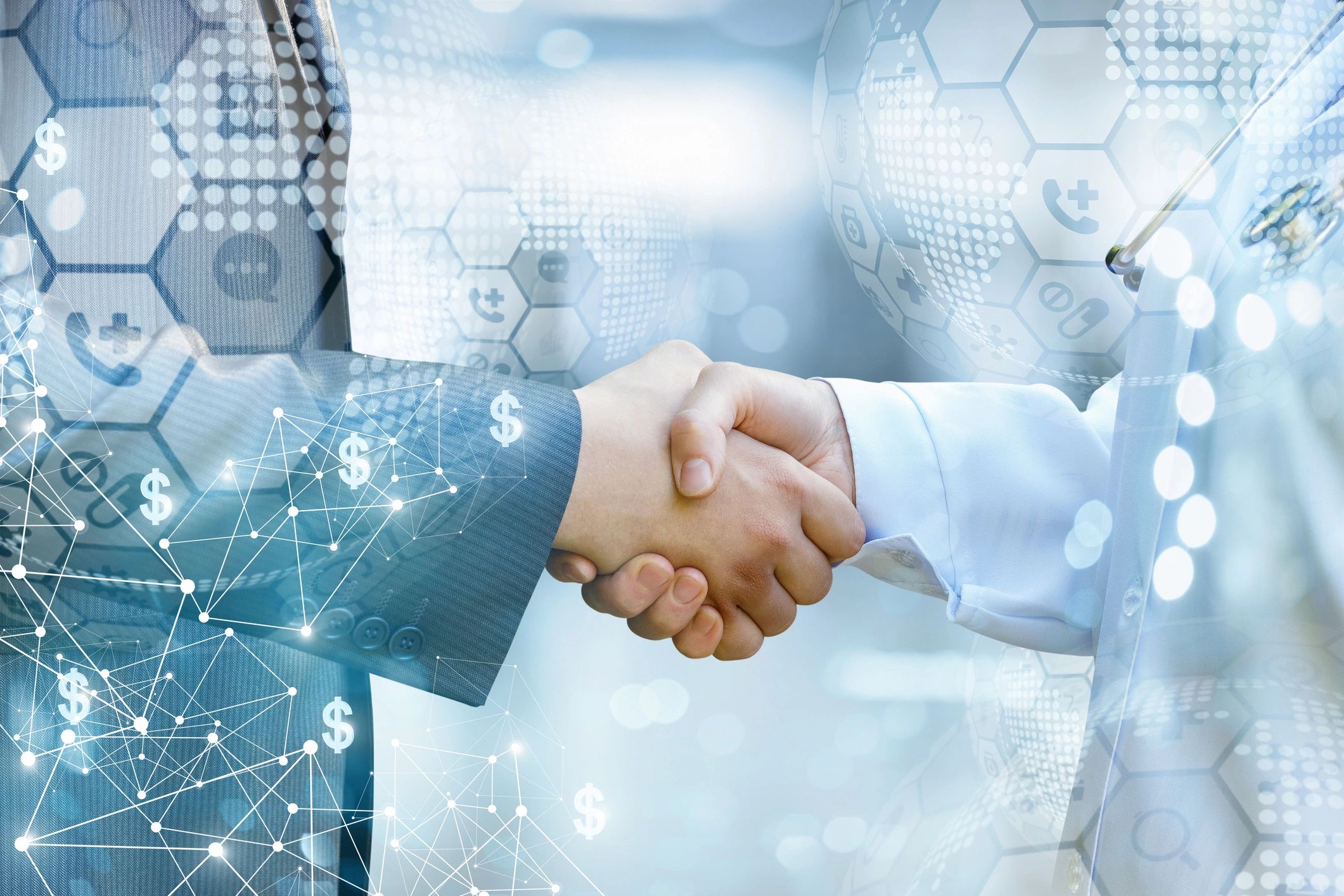 pharmaceutical business partnership handshake modern